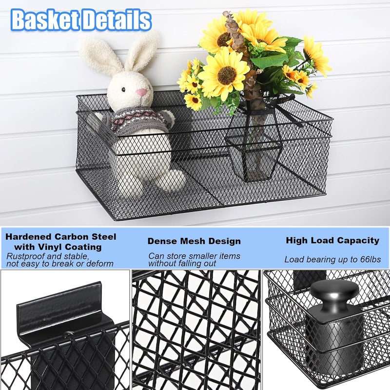 BSTKEY Slatwall Basket Set of 3, Metal Ventilated Hanging Wire Baskets, Retail Display for Slatwall Panel Garage Storage and Organization (3 Size, Black) - Image 5